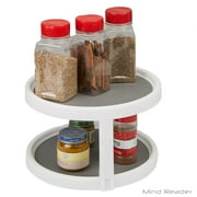 Mind Reader 2-Tier Kitchen Plastic Storage Spice Rack Organizer, Spins 360 Degrees, White/Gray
