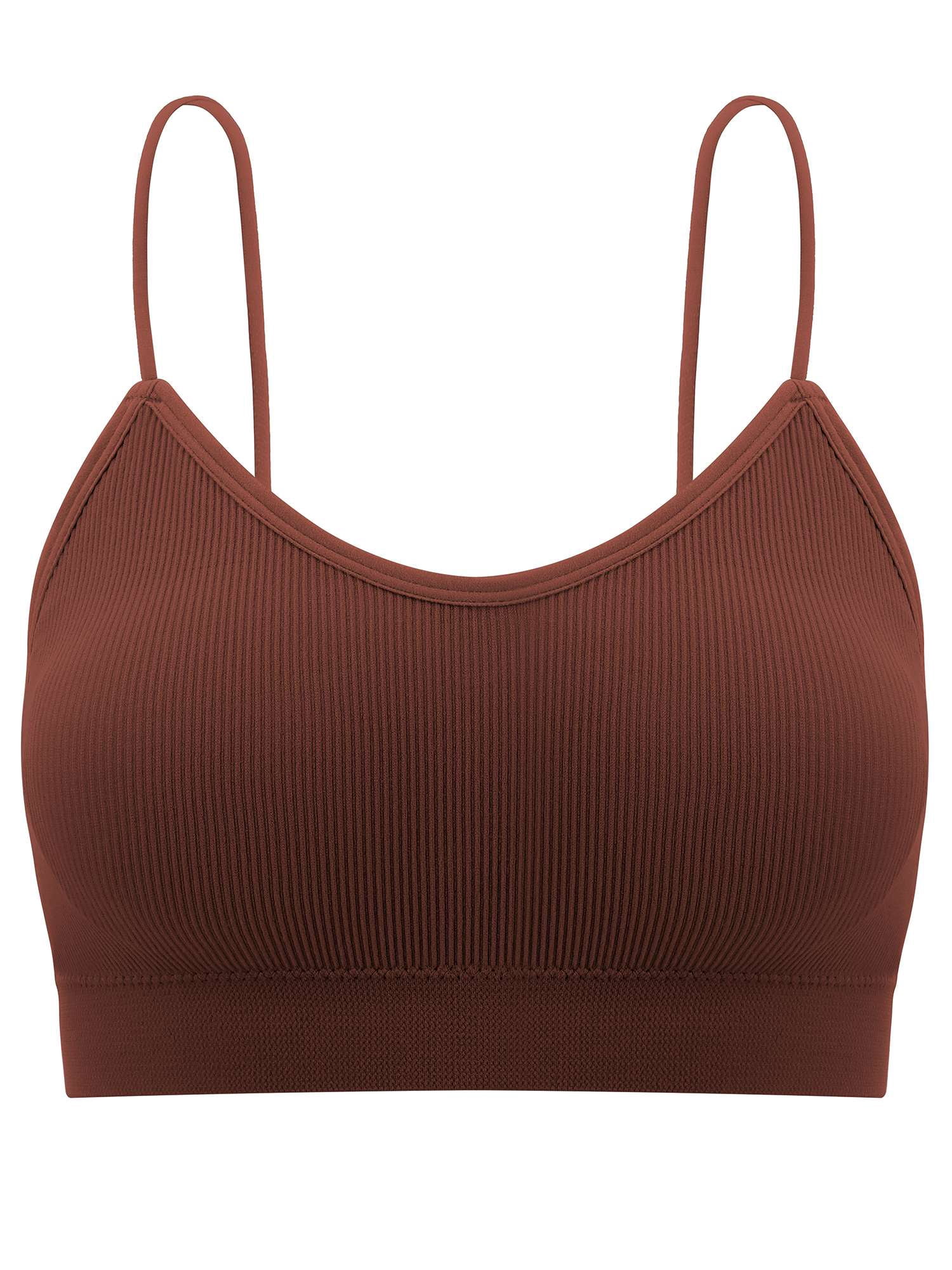 Spencer Women V Neck Cami Bra Bralettes Padded Seamless Bralette Straps Sleeping Bra Pullover Style Tank Top Bra "Caramel, L"