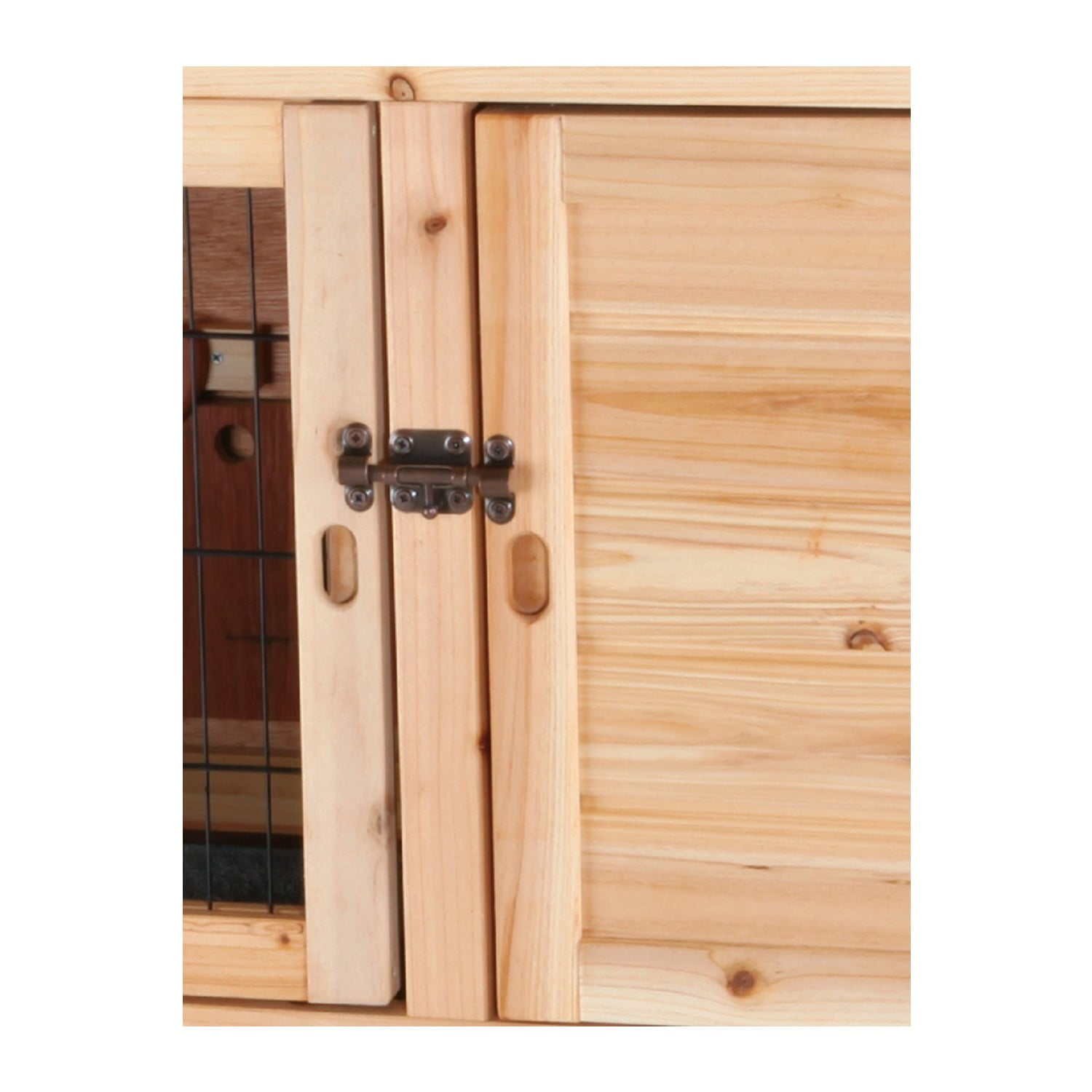 TRIXIE natura Double Weatherproof Outdoor 2-Story Wooden Small Animal Hutch with & Pull-Out Trays & Ramp, Brown