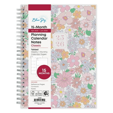 Blue Sky Monthly Weekly Notes Medium (5.875" x 8.625") Pink Floral 15-Month (April 2025 - June 2026)