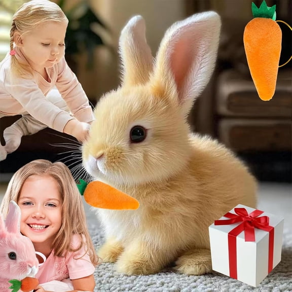 Easter Bunny Plush Toy, Bunny Hopping Pet Plush Robotic Bunny, Bunny Realistic Bunny, Jumping,Twitching, Shaking LED Emitting Ears, Stuffed Animals Toys Animated Bunny Toys Gift for Toddlers Birthday