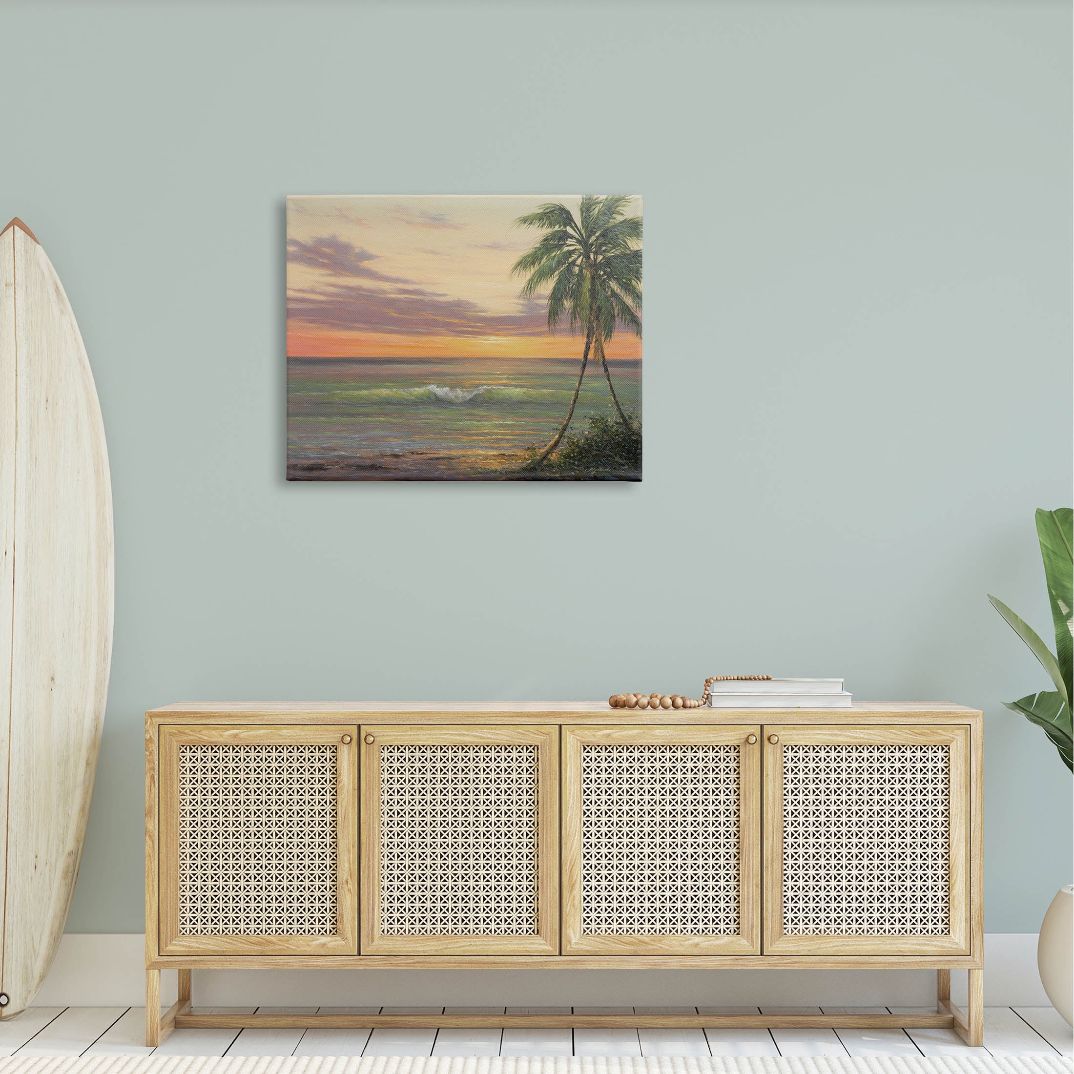 Tropical Ocean Waves Beach Coastal Painting Gallery Wrapped Canvas Print Wall Art
