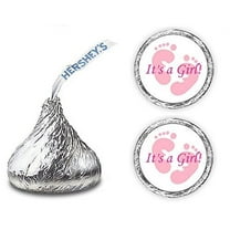 324 Its a Girl Pink Footprints Kisses Labels For Baby Shower Or Baby Sprinkle Party Or Event, Stickers, Wrappers, Favors