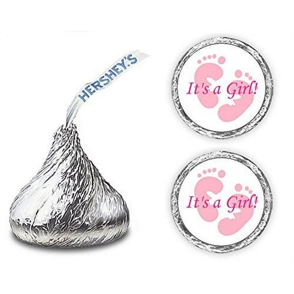324 Its a Girl Pink Footprints Kisses Labels For Baby Shower Or Baby Sprinkle Party Or Event, Stickers, Wrappers, Favors