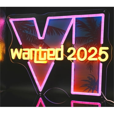 LAUDAWSUN Wanted 2025 Game Led Neon Sign Light Up, VI Sign Led Neon Lights for Room Decor Aesthetic Man Cave, Led Sign Gamer Decor Dimmable