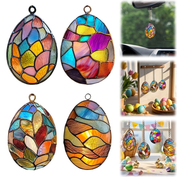 Ympkerial Easter Ornaments Set Religious Decor with He Is Risen and Cross Motifs Includes Egg Tree Ornaments and Window Suncatchers for Home Decor