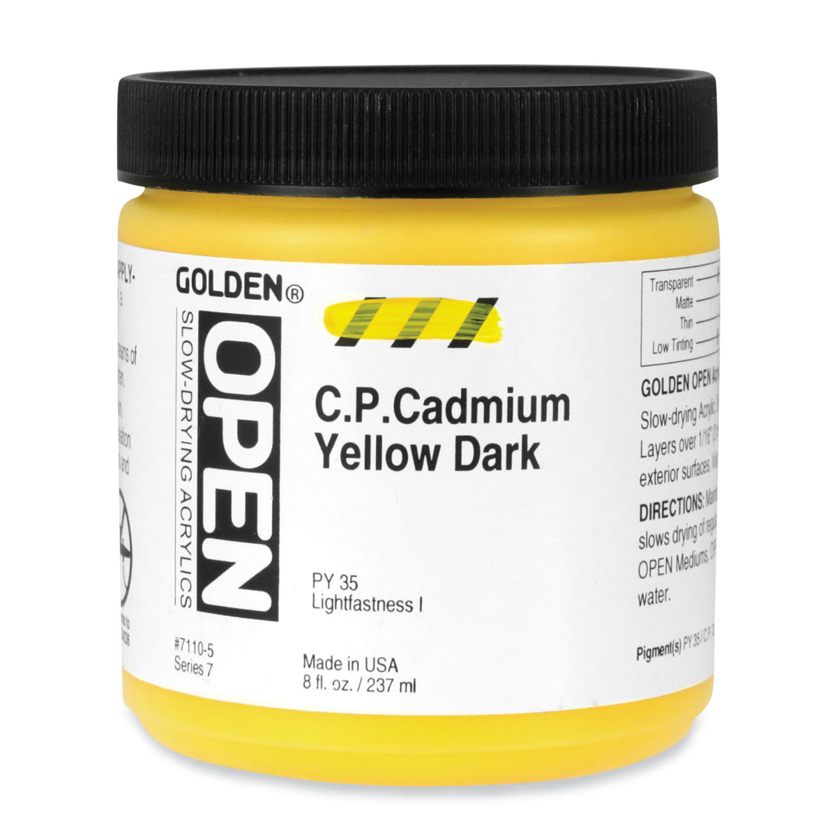 Golden Open Acrylics - Cadmium Yellow Dark, 8 oz Jar