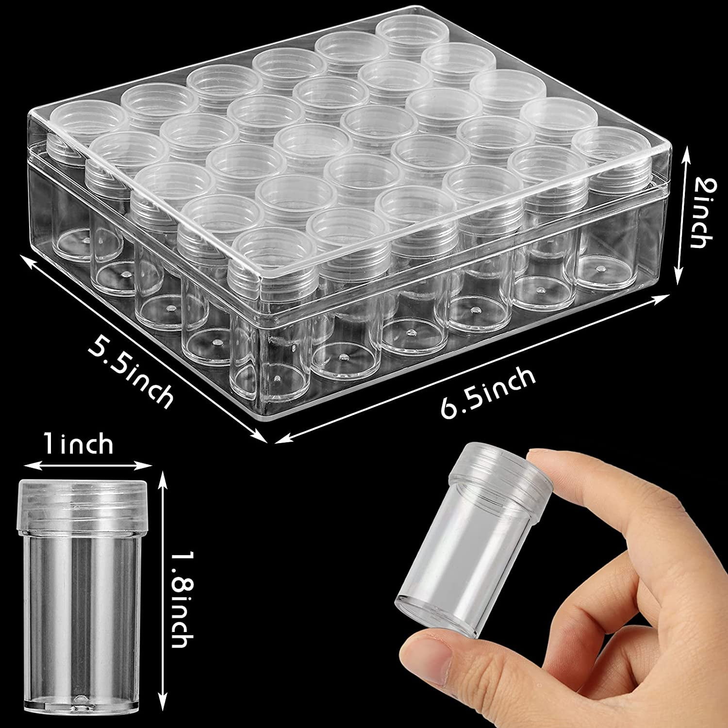 Embroidery Diamond Storage Box, 30PCS Big Clear Plastic Bead Containers with Silicone Funnel for Jewelry Painting DIY Art Craft Rhinestones Sewing Cosmetic Nail Glitter Powder
