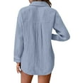 thumbnail image 6 of Womens Button down Shirts Cotton Linen Long Sleeve Dress Shirts Casual Summer Tops with Pockets by Yigetop Navy M, 6 of 7