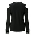thumbnail image 5 of IROINNID Reduced Womens Long Sleeve V-Neck Shirts Lounge Printed Sexy Strapless Pullover Off Shoulder Blouse T shirt Tops,Black, 5 of 5