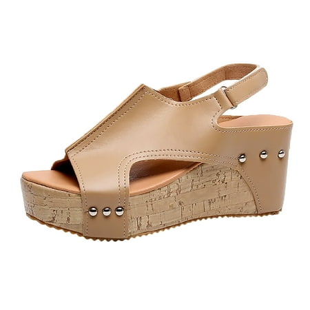 

Sandals For Women Casual Summer Korean Fashion Fish Mouth Set Foot Slope Heel Thick Sole Roman Sandal White 40