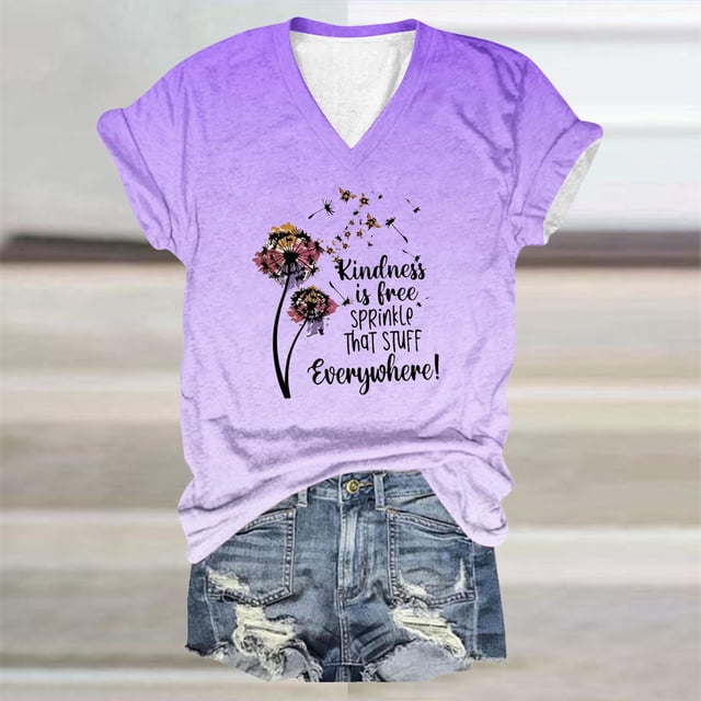 Blouses pour Femmes, Haut à Manches Courtes à Col en V Imprimé Dégradé pour la Fête des Mères