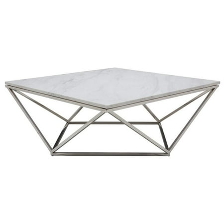 Nuevo Jasmine Square Marble Top Coffee Table In Silver And White Nuevo Jasmine Square Marble Top Coffee Table In Silver And White