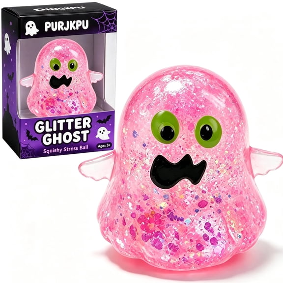 Glitter Ghost Squishy Stress Toy, Cute Halloween Sensory Decompression Toy, Pocket Size Party Favor Stocking Stuffer Gift