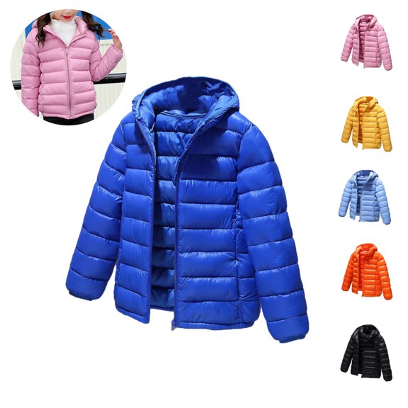 Mfakffe Kids Lightweight Hooded Jacket Packable Coat Casual Warm Zip Up Outerwear Light Padded Winter Jacket for Children Daily Outdoor Wear