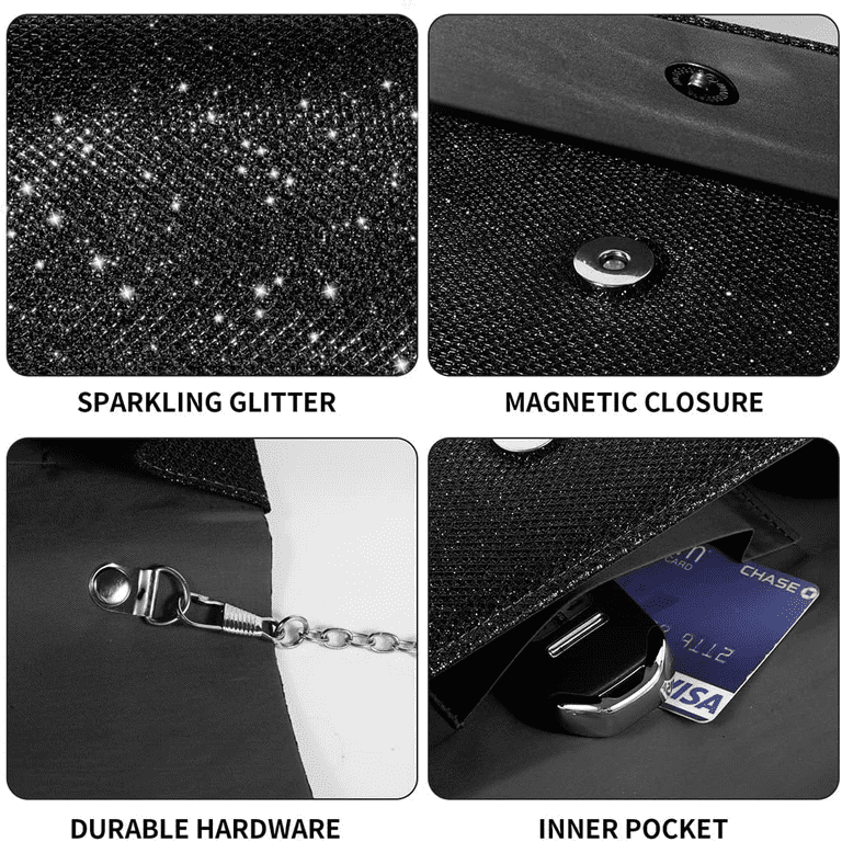 ZHUYING Evening Clutch Purse, Sparkling Glitter Black photo 4