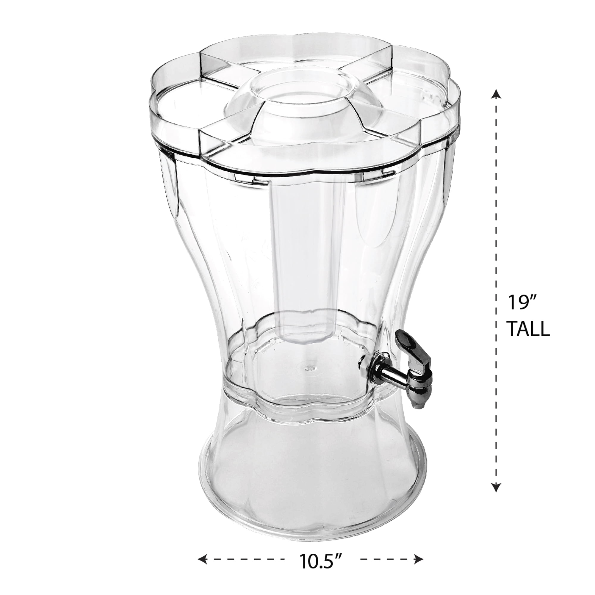 Buddeez 3.5 Gallon Break-Resistant Tritan Beverage Dispenser with Removable Ice-Cone and Party Top Lid that Holds Cups, Sweeteners, Garnishes and More