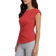 thumbnail image 4 of Qulqfy Short Sleeve Women's Blouses Slim Crew Neck Casual Solid Tunic Spring Summer Trendy Pleat Ladies Tops and Blouses Red M, 4 of 6