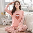 thumbnail image 1 of Ensemble de Pyjamas Fins d'Automne 2 Pcs Femmes 2022 Coton Col Rond Pyjamas Filles Ensembles Teacup Cat Vêtements de Nuit Complets Hauts de Sommeil, 1 of 5