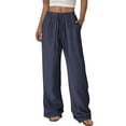 thumbnail image 2 of Wide Leg Pants for Women High Waisted Drawstring Palazzo Trousers Flowy Linen Feel Bottoms Crinkle Textured Detail Summer Beach -wear, 2 of 9