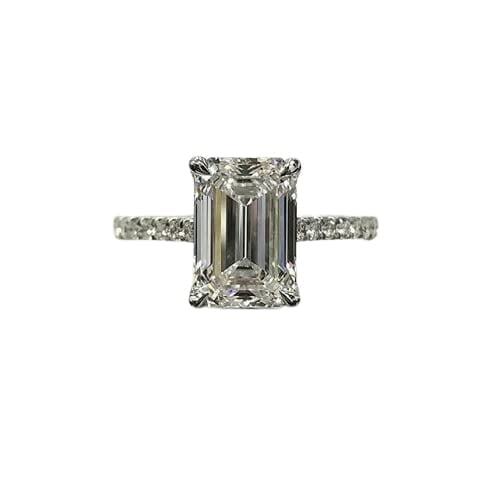 HeartsAndYou 3.5ct Emerald Cut Moissanite Solitaire Ring 18k White Gold over Silver with Round Accent