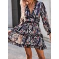 thumbnail image 3 of Dokotoo Womens Navy Blue Ruffles Floral Tunic Casual Party Shift Short Cocktail Dress Size Small US 4-6, 3 of 5