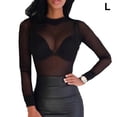 thumbnail image 2 of Mujer camisa base sexy manga larga ver a través de transparente casual dama tocina camiseta Rojoondo club de fiesta de cuello Rojoonda tops primavera l negros l Inevent AP008921-03, 2 of 7