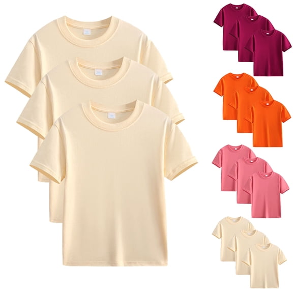 THDHVS Girls Short Sleeve Tops,Shirts for Girls,3 Pack Kids Solid Color Short Sleeve Tee Breathable Cotton Summer Orange 11-12 Years