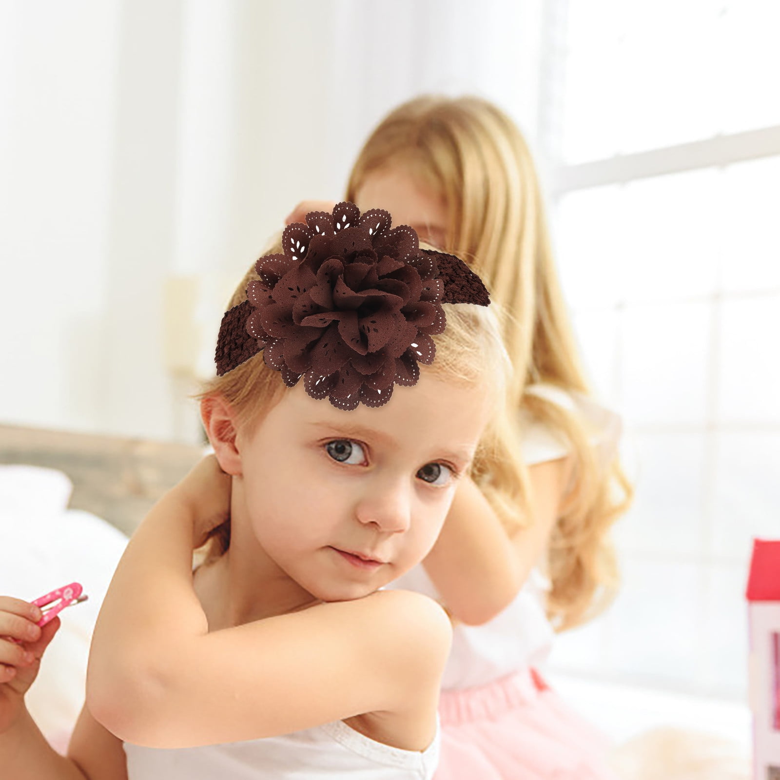 6-Pack Lace Floral Baby Girl Headbands - Elastic Flower Hair Bows For Newborn Toddler Kid