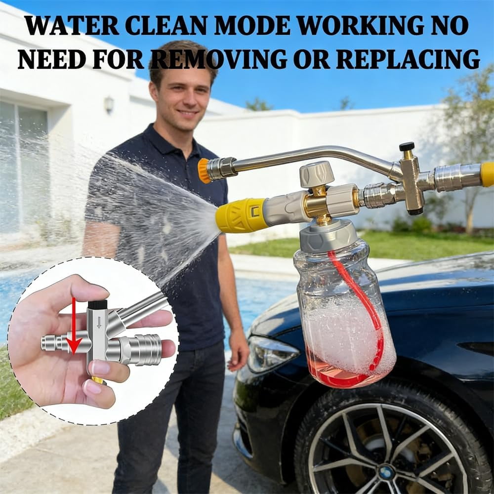 2-in-1 High-Pressure Car Washer Nozzle Accessories, Leak-Proof Quick Connector with Smooth Switch Valve, Foam Cannon & Spray Gun Adapter, 1/4 Inch Quick Connect Pressure Washer Attachment (1Pcs)