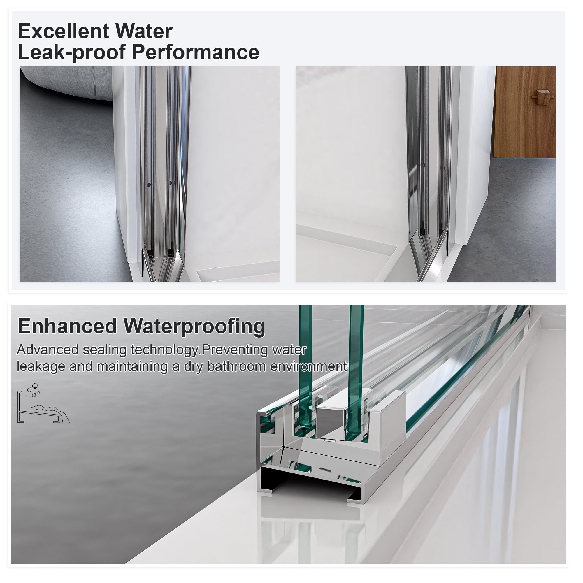 44"-48"W*72" H Semi-Frameless Double Sliding Shower Door, Bypass Shower Door, 1/4" (6mm) Thick SGCC Tempered Glass Door, Chrome