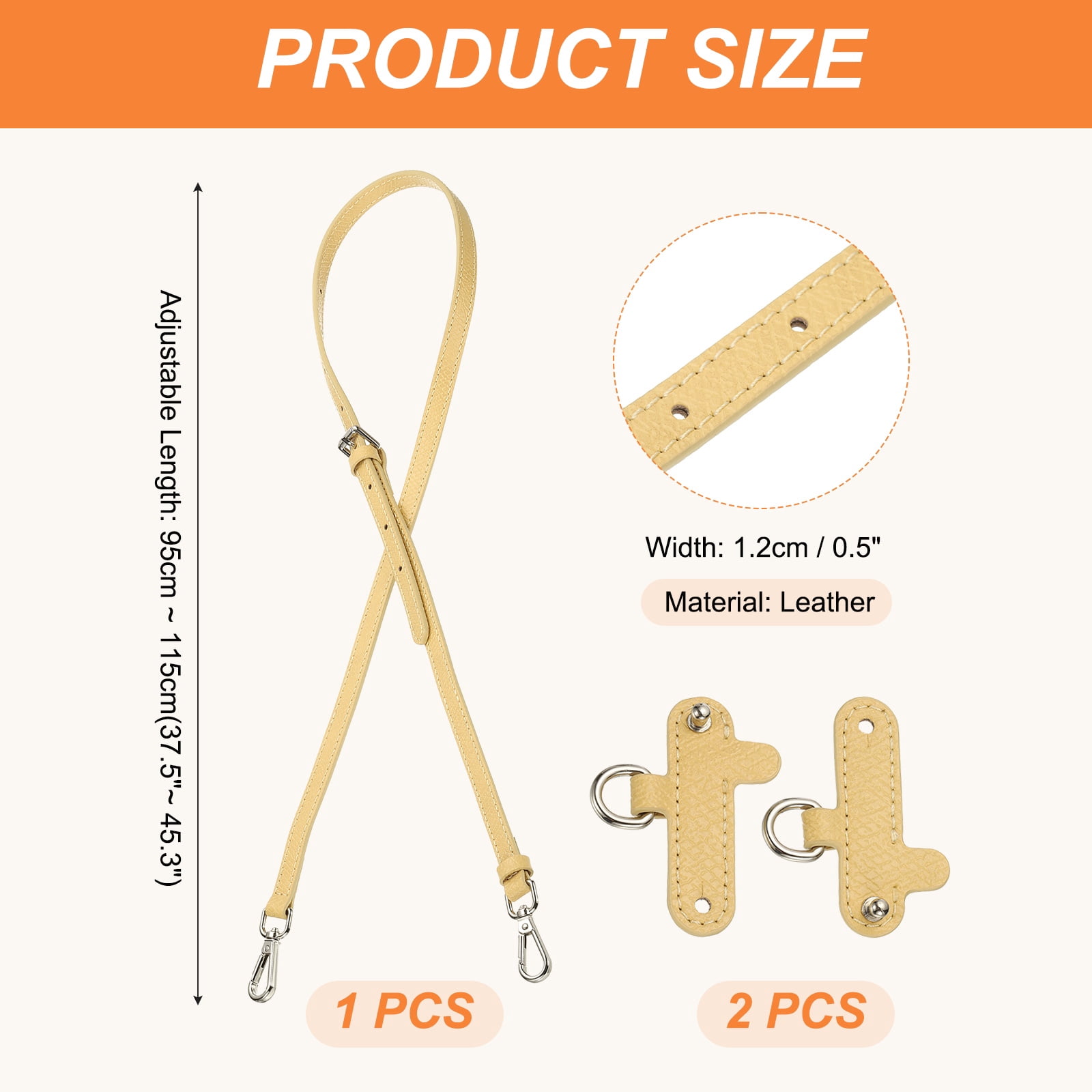 Leather Shoulder Strap, Adjustable Purse Straps Replacement Kit with Clasp for Handbag, Yellow