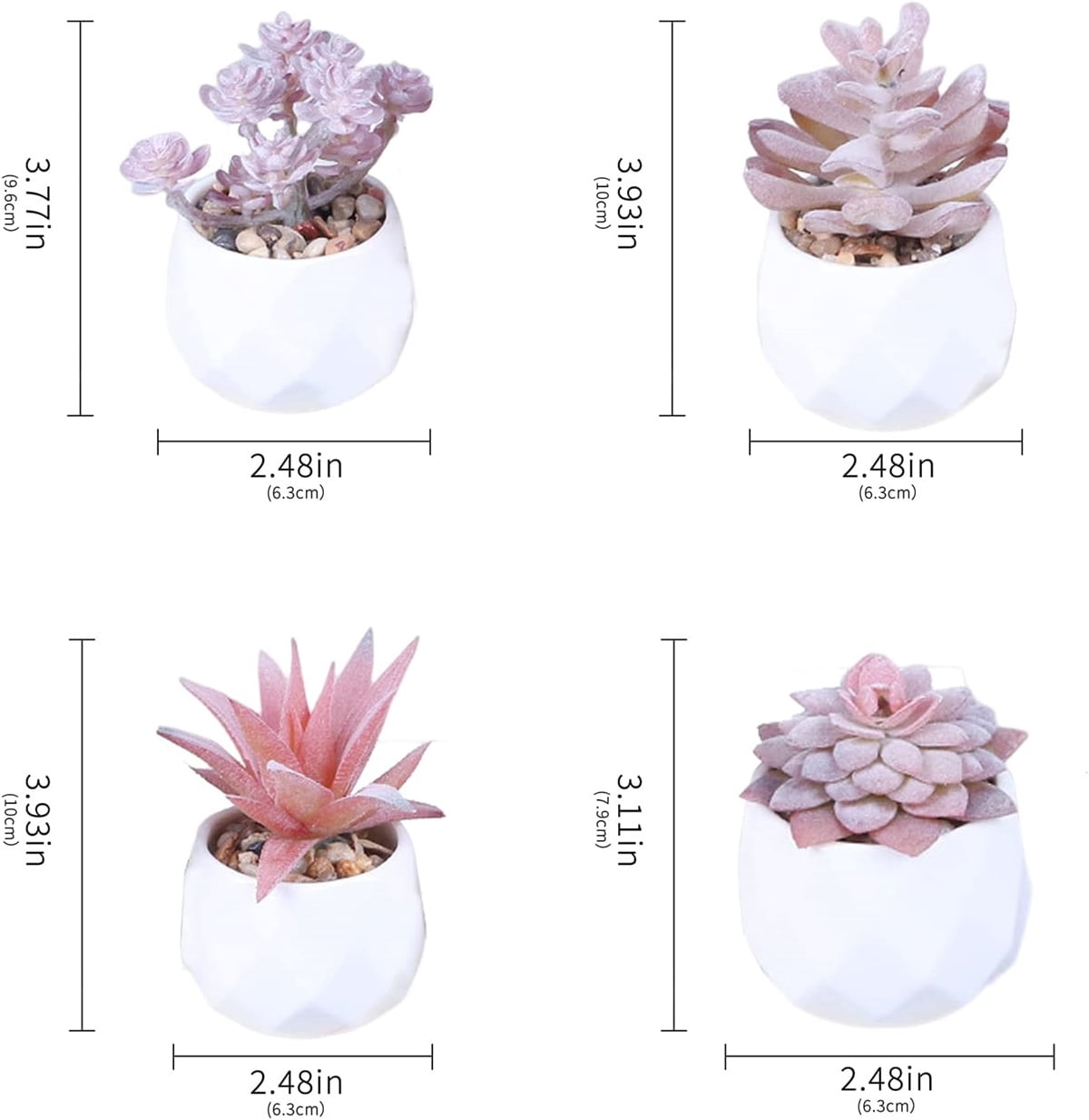 Happon 4Pcs Succulent Artificial Plants,Mini Fake Succulents Plants with Pots,Small Fake Plants for Office Decor,Desk Decor,Home Decor,Indoor Fake Simulation Plants with Pots(Pink)