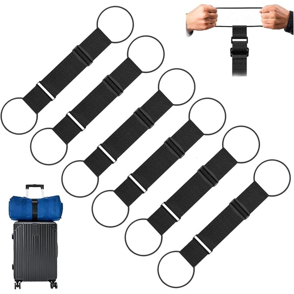 6PCS Multi Use Strong Adjustable Luggage Connector Straps, Add a Bag Easy to Travel Suitcase Elastic Strap Belt for Secure Stacking, Hands-Free Travel & Bag Attachment (Black)