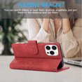 thumbnail image 2 of Wallet Case for iPhone 15 Pro Max, PU Leather Flip Protective Phone Case Wrist Strap Card Slots Holder Pocket Embossed Stand Full Body Protection Rugged Case Cover for iPhone 15 Pro Max, Red, 2 of 8