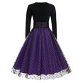 thumbnail image 3 of IBTOM CASTLE Vintage Dress for Women 1950s Long Sleeve Patchwork Polka Dots Tulle Cocktail Party Dress Retro Swing Midi Dress S Purple, 3 of 8
