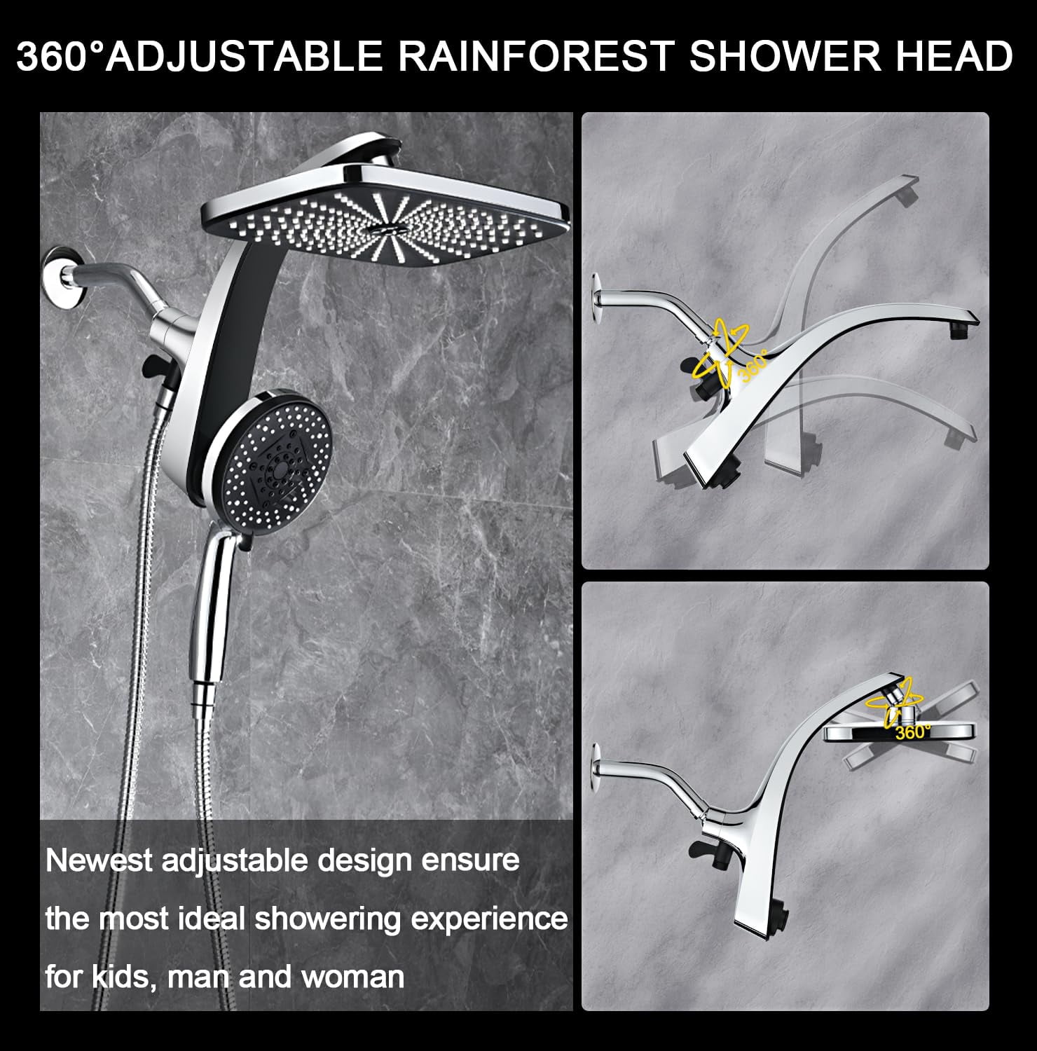 High Rain Shower Head: Upgrade Heads With Handheld Spray Combo Fixed Showerhead And 10 Sprays Head  Detachable Built-in Magnetic Docking Power Jets