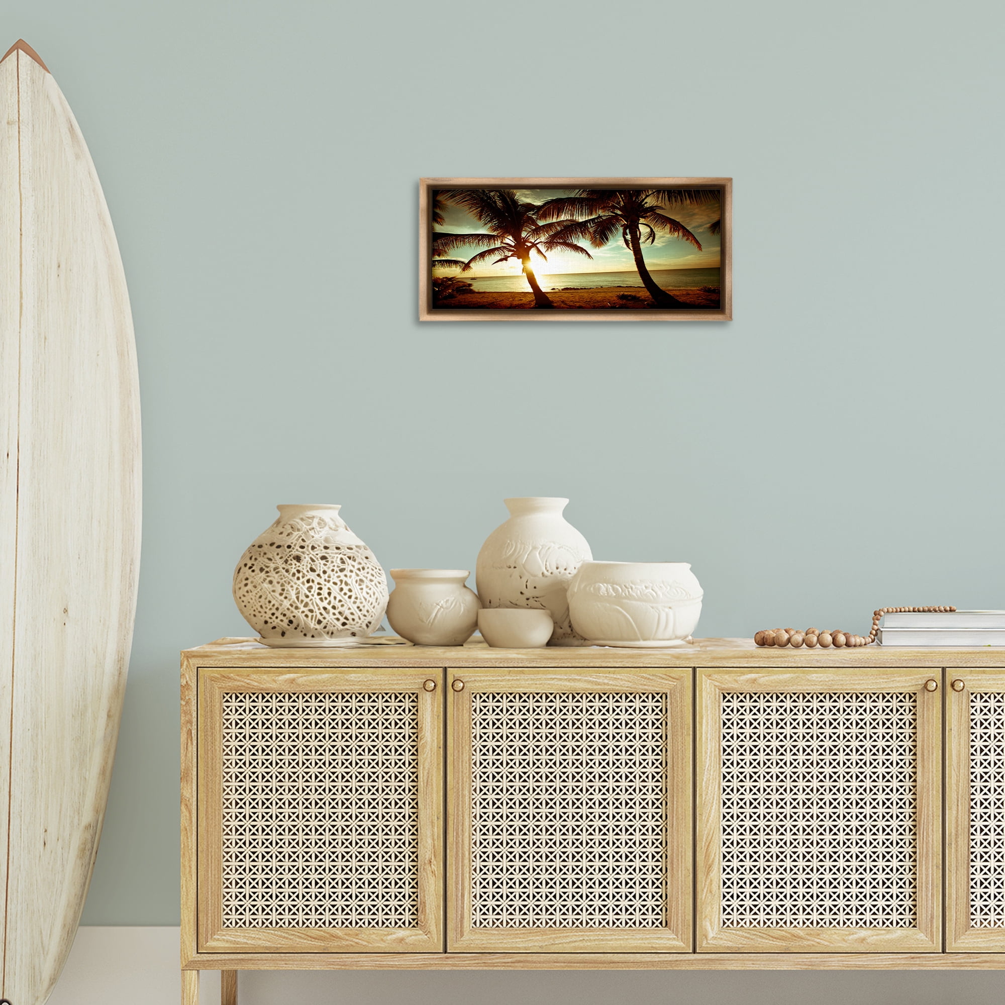Stupell Industries Sunlit Palm Trees Coastal Photography Brown Floater Framed Canvas Art Print Wall Art, 25 x 11