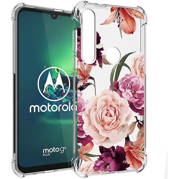 wonima11 Flowers Clear Slim Designed for Motorola G8 Plus Case, Shock-Absorption Floral Flexible Soft TPU Protective Case Cover for Moto G8 Plus (Purple Flower)
