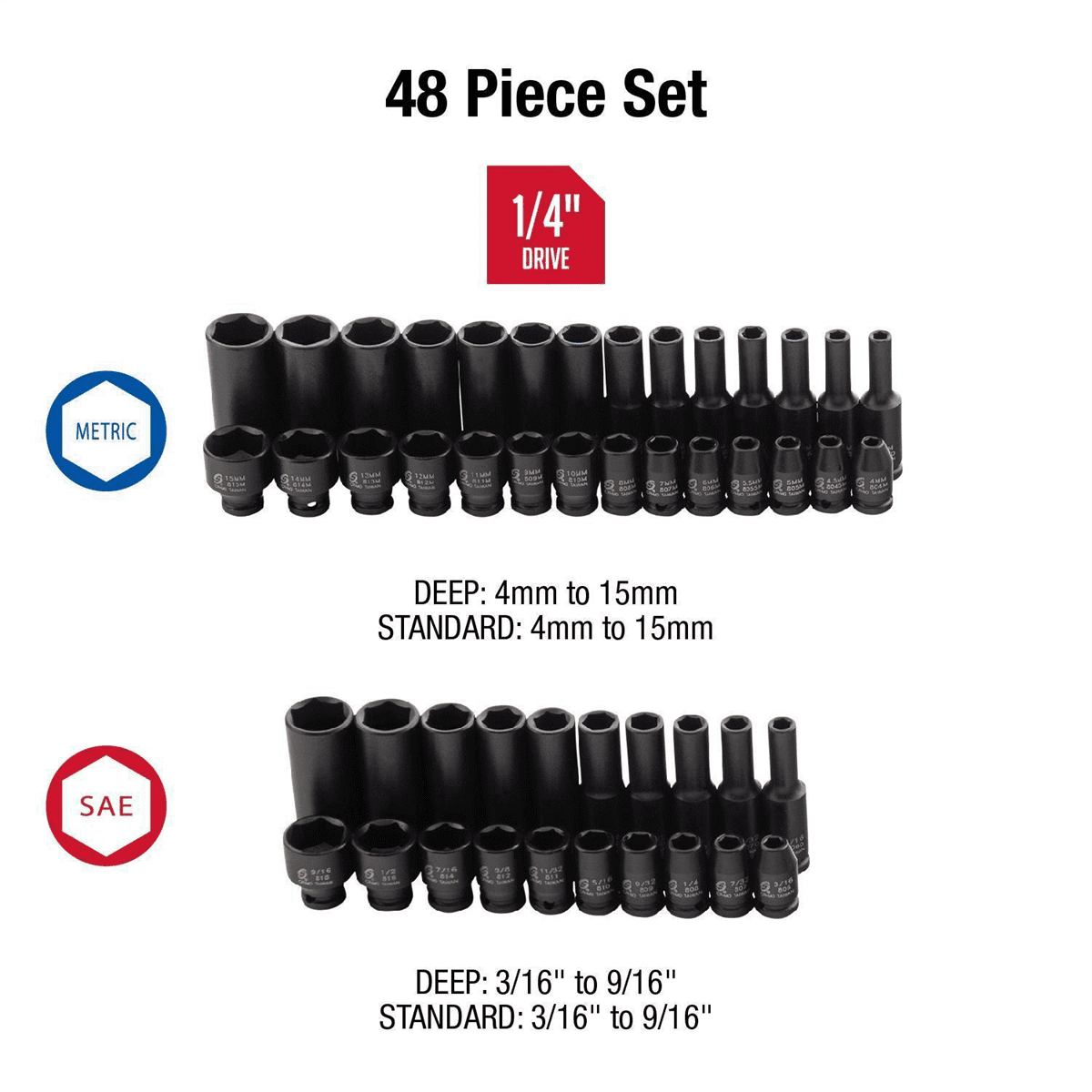 Sunex 1848 48-Piece 1/4" Drive, Impact Socket Master Set