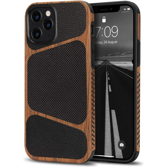 Tasikar Compatible with iPhone 12 Pro Max Case Easy Grip Wood Grain with Nylon Fabric Leather Design Hybrid Slim Case
