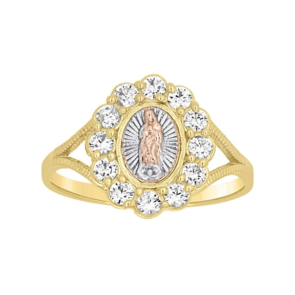 10kt Real Tri-Color Gold Womens Round Cubic Zirconia Lady Of Guadalupe Religious Ring