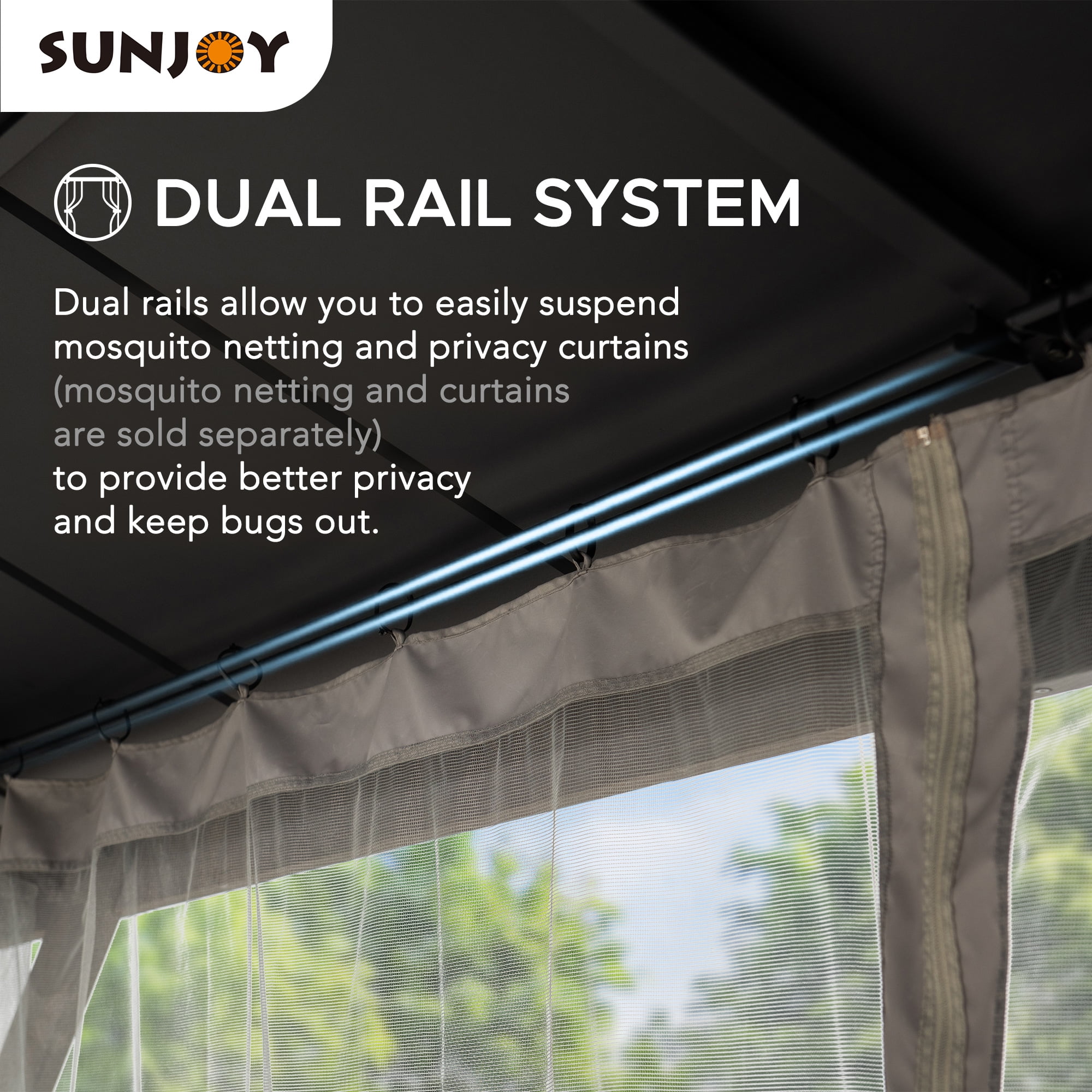 Sunjoy Outdoor 12x20 ft. Wood Gazebo, Outdoor Patio Steel Hardtop Gazebo, Cedar Framed Wooden Gazebo with 2-tier Metal Roof, Suitable for Patios, Lawn, and Backyard, Matte Black