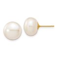 thumbnail image 1 of 14k 10-11mm White Button Freshwater Cultured Pearl Stud Post Earrings in 14k Yellow Gold, 1 of 3