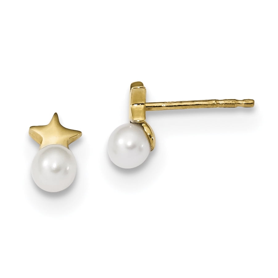 14k Yellow Gold 3mm Ball Stud Earring with Round Freshwater Cultured Pearl 