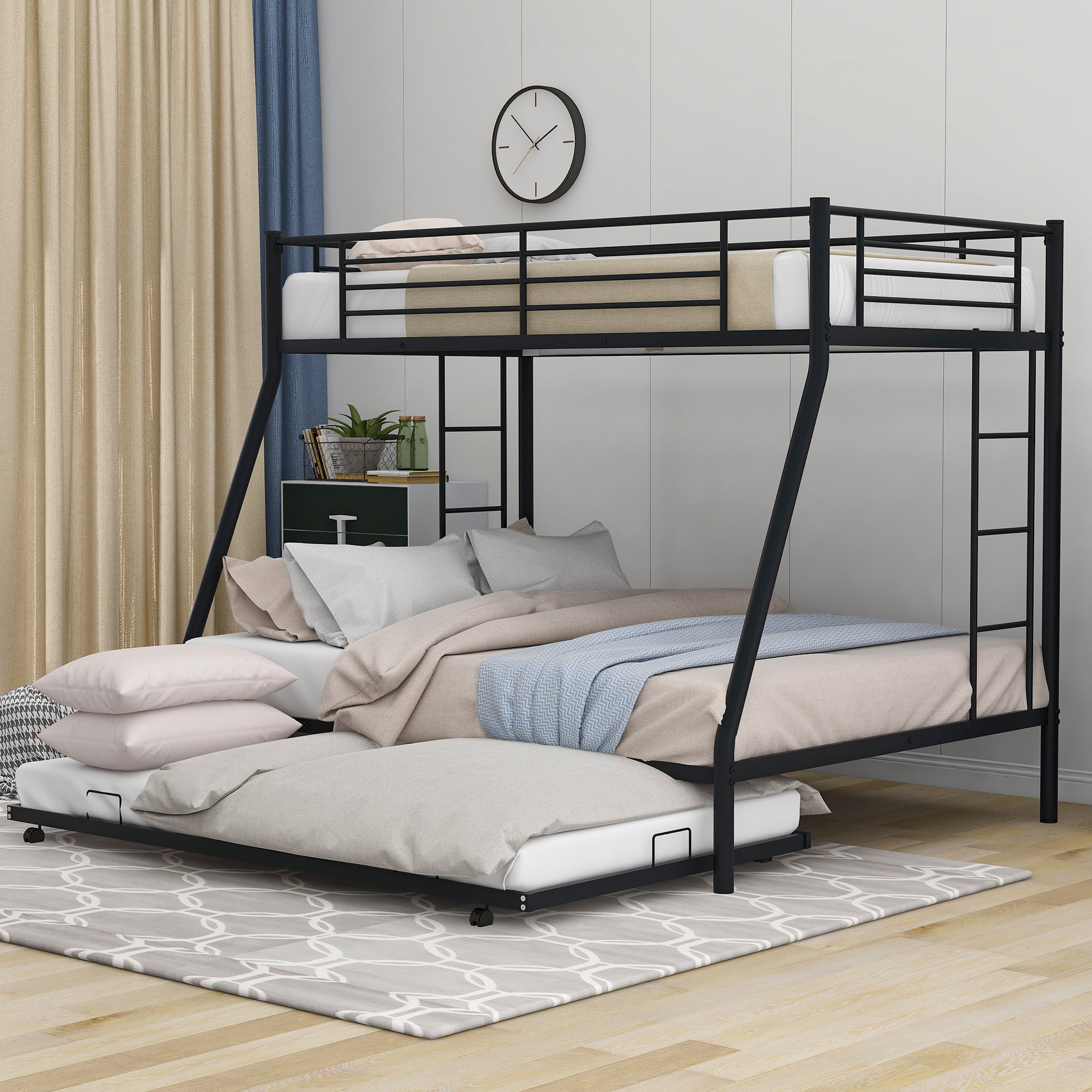 Euroco Steel Twin Over Full Bunk Bed, Metal Twin Over Full Bunk Bed With Trundle And Storage