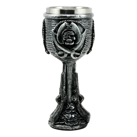 Ebros Pirate Captain Hook Skull Wine Goblet Gothic Rum Swig Buccaneer Drink Chalice Cup Figurine 6oz