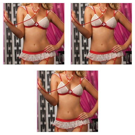 

3pcs Women Cosplay Nurse Sexy Lingerie Erotic Costume Uniform Sleeping Wear