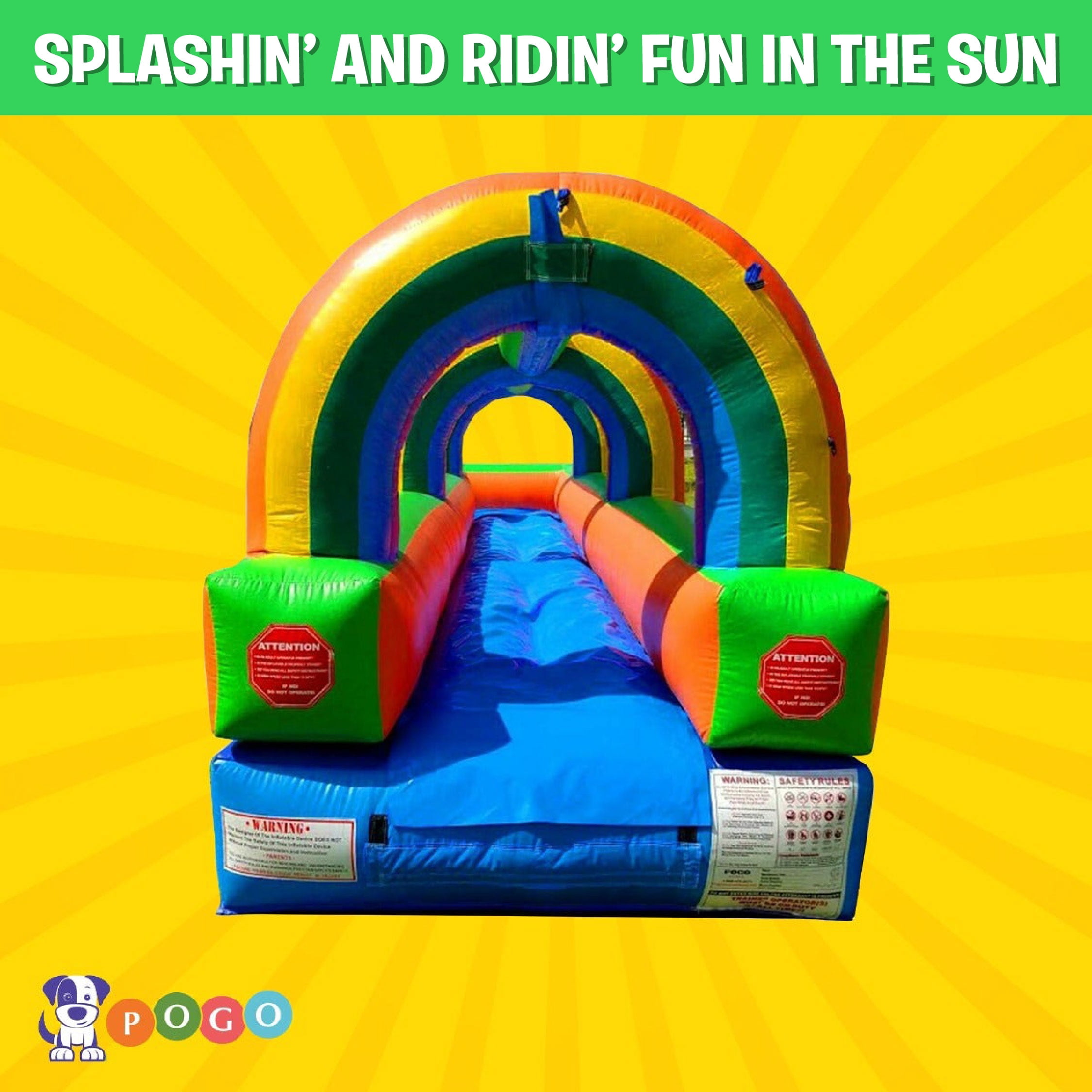 Pogo Crossover Inflatable Rainbow Splash and Ride Water Slide with Blower, Rainbow