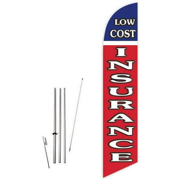 Low Cost Insurance Red Feather Flag with Complete 15ft Pole kit and Ground Spike